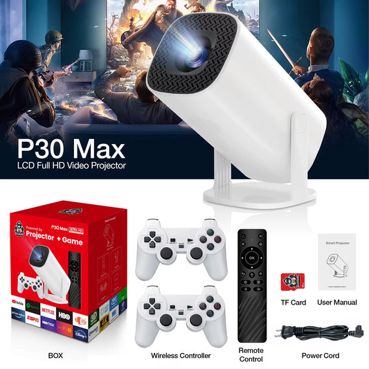 Salange P30 Max: Consola de Videojuegos con 3800 Juegos, 2 Controladores Inalámbricos y Proyector Portátil 4K